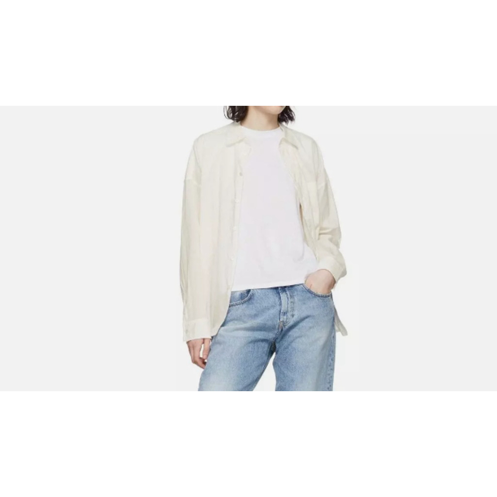 6397 Cotton Button Down Oversized Uniform Long‎ Sleeve Shirt Off-White Size S